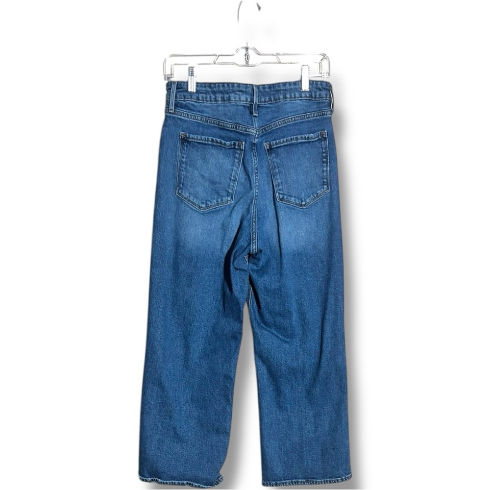 Old Navy Dark Indigo Blue Denim Distressed Knees Ankle Length Wide-Leg Jeans - Picture 5 of 11